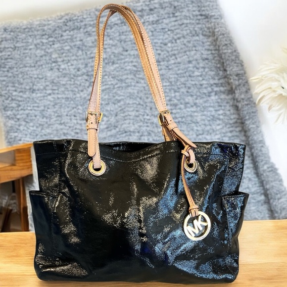 Michael Kors Handbags - Michael Kors Black Patent Preloved Leather Tote Bag
